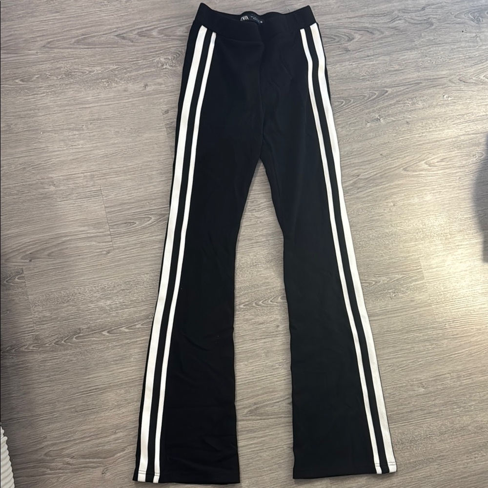 Zara Black Pants with White Stripes-never worn